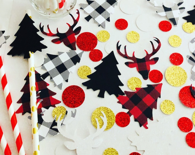 Buffalo Plaid Christmas Confetti, Holiday Table Decor