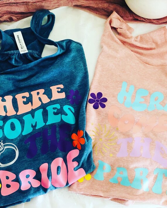 Retro Bridal Party Tank Tops: 70s Vibe Bridesmaid Shirts