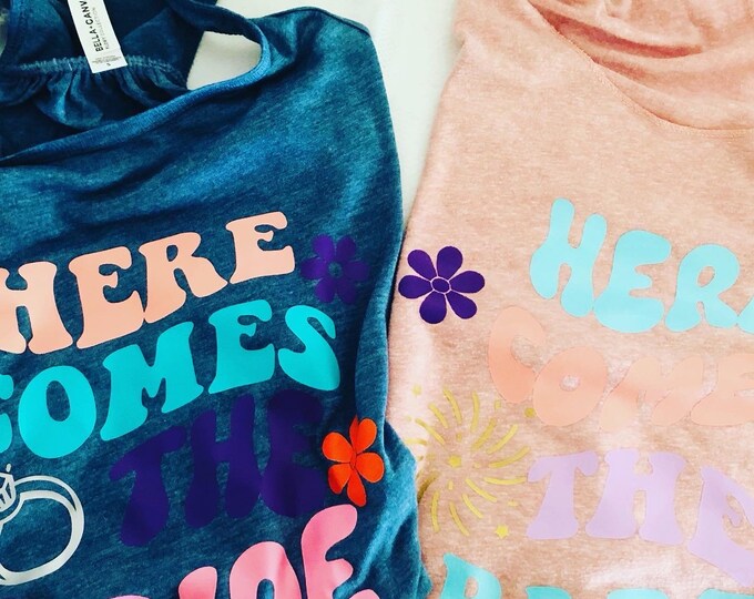 Retro Bridal Party Tank Tops: 70s Vibe Bridesmaid Shirts