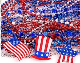 Patriotic Bead Necklaces, 4th of July party necklaces, Flag Jewelry