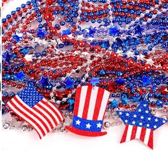 Patriotic Bead Necklaces, 4th of July party necklaces, Flag Jewelry