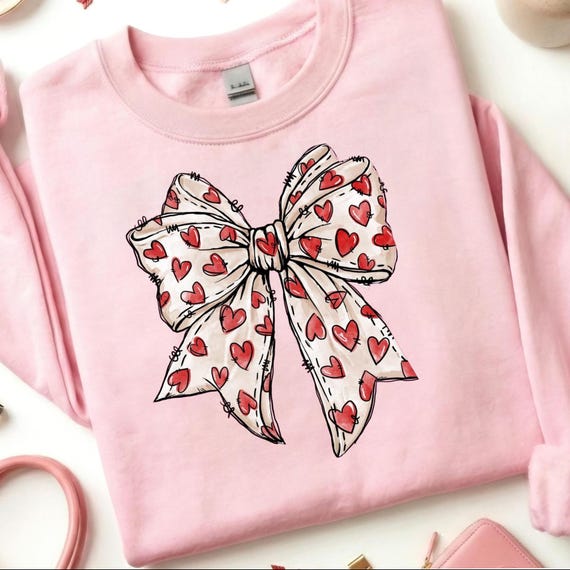 Coquette Valentine's Day Sweatshirt, Heart Bow Shirt