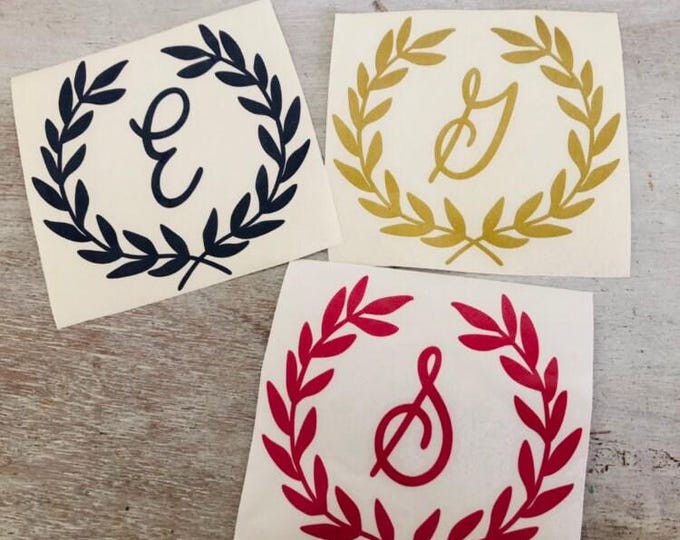 Wreath Monogram Vinyl Decal (Personalized Initials for Cups)