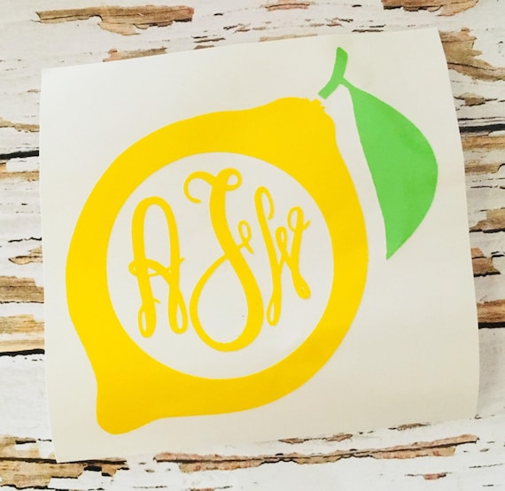 Boho Lemon Vinyl Decal, Personalized Monogram (4 Inch, Yellow)