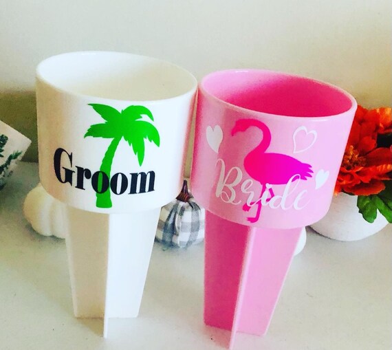 Personalized Beach Cup Holder, Bride Groom Gift, Honeymoon Accessory