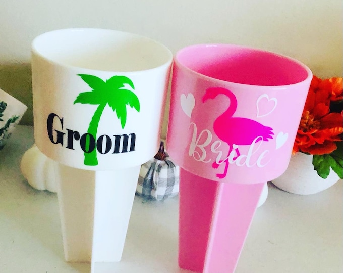 Personalized Beach Cup Holder, Bride Groom Gift, Honeymoon Accessory