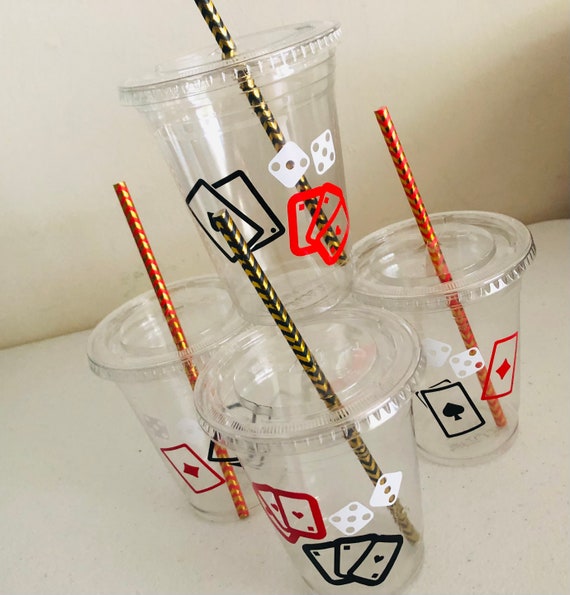 Poker Party Cups: Casino Night Plastic Cups with Straws