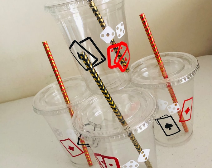 Poker Party Cups: Casino Night Plastic Cups with Straws