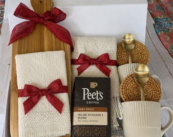Gift Box with Charcuterie Board – Coffee and Cozy Blanket Gift Basket - Best Friend Gift