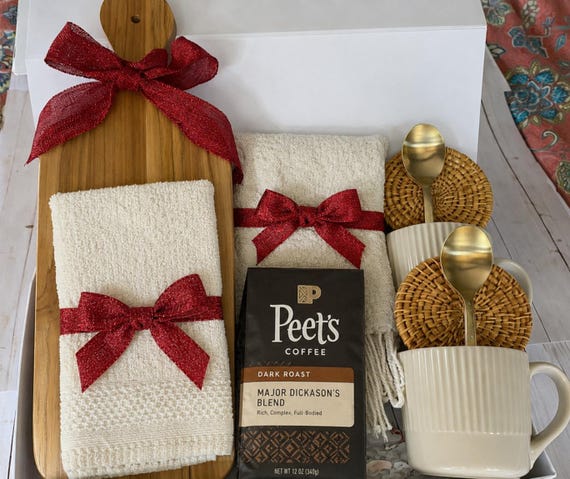 Gift Box with Charcuterie Board – Coffee and Cozy Blanket Gift Basket - Best Friend Gift
