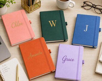 Personalized Leather Journal, Custom Embossed Notebook, Monogram Journal, A5 Notebook, Custom Name Gift, Graduation Gift, Teacher Gift