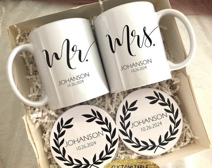 Personalized Mr. and Mrs. Mug & Coaster Wedding Gift Set