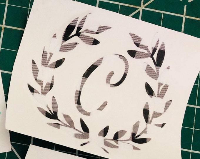 Buffalo Plaid Monogram Decal: Personalized Vinyl Sticker for Smooth Surfaces