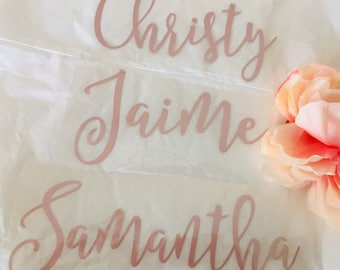 Bridal Party Iron On Decal: Rose Gold Name or Title - Personalized