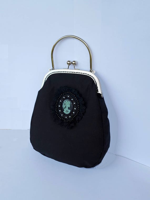 Sac à main noir sac buse noire sac avec poignée sac noir sac à main gothique partie tissu sac métal buse victorienne Sac à main noir sac buse noire sac avec poignée sac noir sac à main gothique partie tissu sac métal buse victorienne