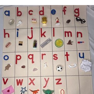 Sets F -  Montessori Alphabet Learning Mat with Wooden Letters & Objects
