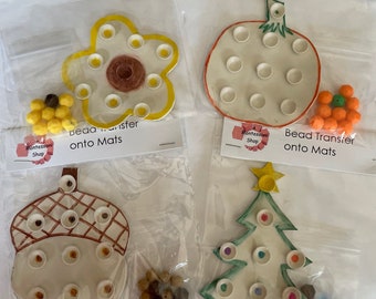 Individual Shaped Mats WITH Beads  - Fine Motor Bead Transfer- Monthly Symbols - Home School -  Montessori