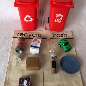 Trash vs. Recycle Sorting Montessori Sorting Mat plus ALL ITEMS INCLUDED - Language Reading and environmental awareness