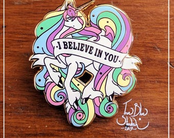 Pastel Rainbow I Believe In You Unicorn Hard Enamel Pin