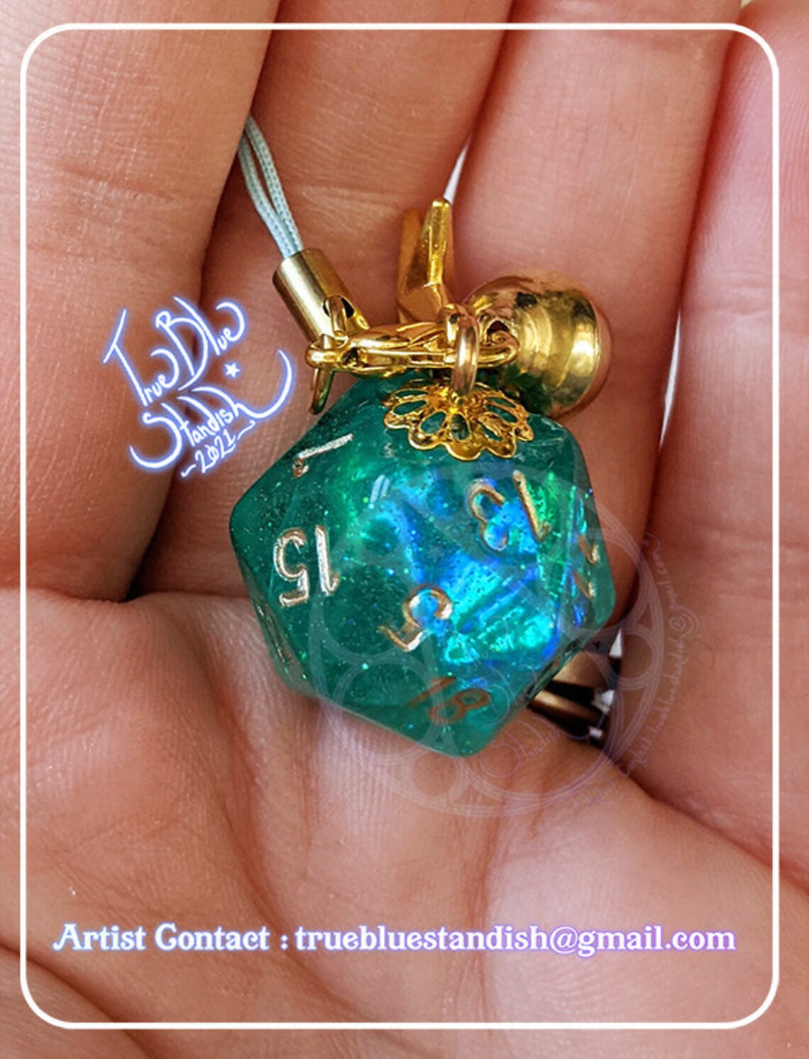 Celestial Teal Iridescent D20 Hand Painted Charm | Etsy