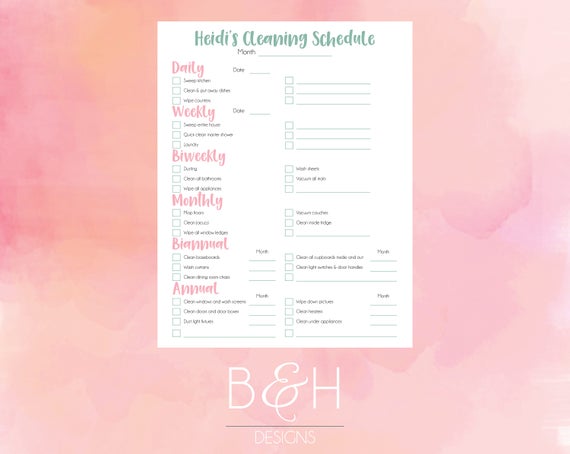 custom cleaning checklist customized cleaning schedule etsy customizable weekly cleaning schedule