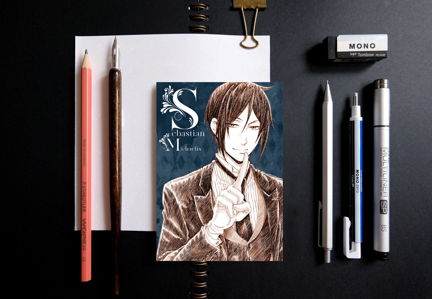 Black Butler Sketch Anime Postcard v2 - Sebastian Michaelis