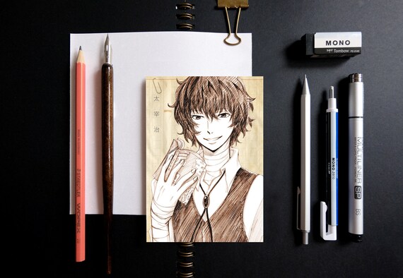 Bungo Stray Dogs Sketch Anime Postcard Osamu Dazai Etsy