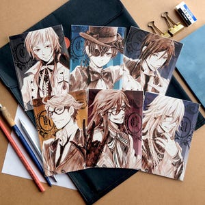 Black Butler Kuroshitsuji Sebastian Ciel Undertaker Grell Ronald Knox Charles Grey Sketch Anime Postcard
