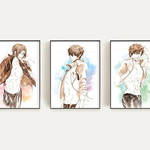 Rin Haruka Makoto Free! Poster anime con sketch del club di nuoto Iwatobi
