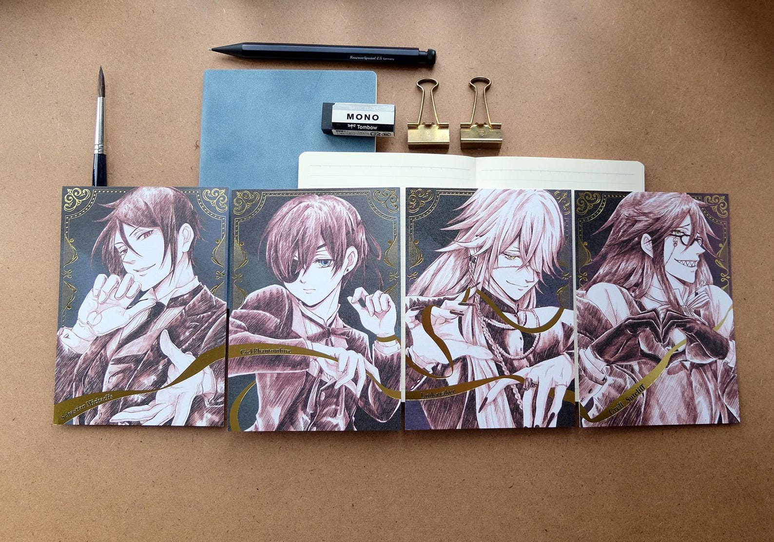 Black Butler Sketch Anime Foil Postcard Sebastian Michaelis Ciel Phantomhive Undertaker Grell Sutcliff