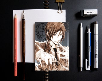 Black Butler Sketch Anime Postcard - Sebastian Michaelis