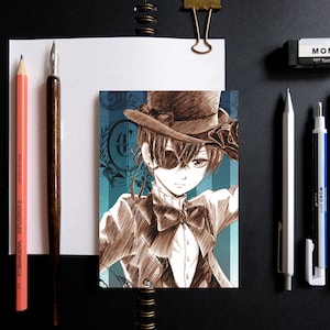 Kuroshitsuji Black Butler Sketch Anime Cartão Postal - Ciel Phantomhive
