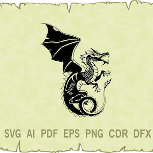 Dragon vector , Dragon svg file, Tattoo dragon, Dragons cricut, File for Glowforge ,SVG files for Cricut , Pdf , Ai , Png , Eps , Svg , Dxf