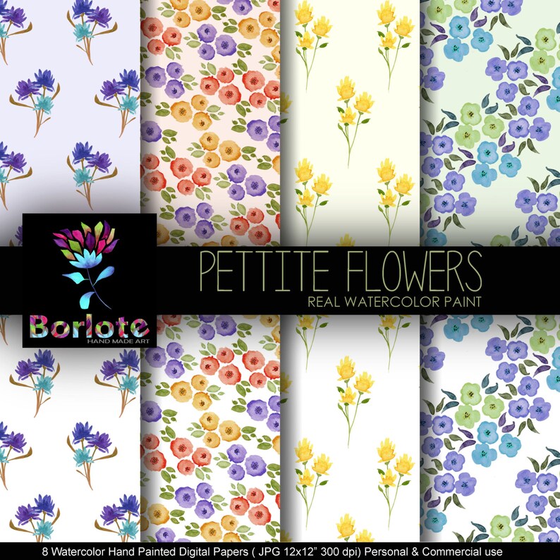watercolor flowers digital paper Party flowers floral background Baby shower invitations scrapbooking Pettite Flowers