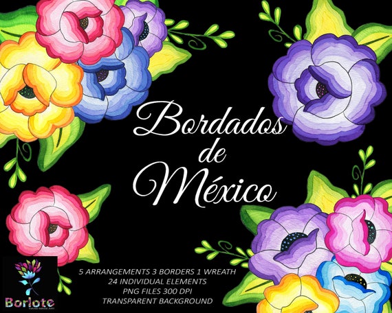 Mexican Watercolor Floral Clipart Watercolor Flowers Fiesta Etsy