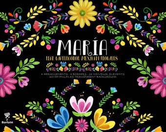 Mexikanische Aquarell Blumen Clip Art, Fiesta Mexicana, Mexikanische Party, Clipart PNG, handgemalt, mexikanische bunt