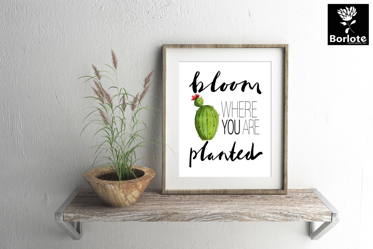 Bloom where you are planted Quote watercolor cactus | Etsy