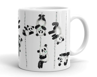 Taza de cerámica de Pandas de pole dance (11 oz y 15 oz), ilustración original aérea