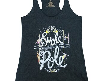 Swole Because I Pole Pole Dance Tri-Blend Tank Top Aerial Strong Illustration