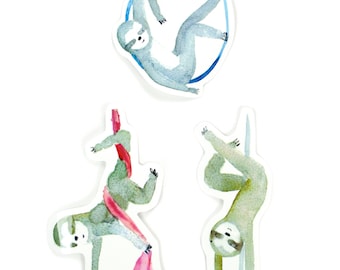 Circo Perezosos SET OF 3 Pegatinas Pole Dancing Aerial Lyra Silks Hoop Ilustración Artwork