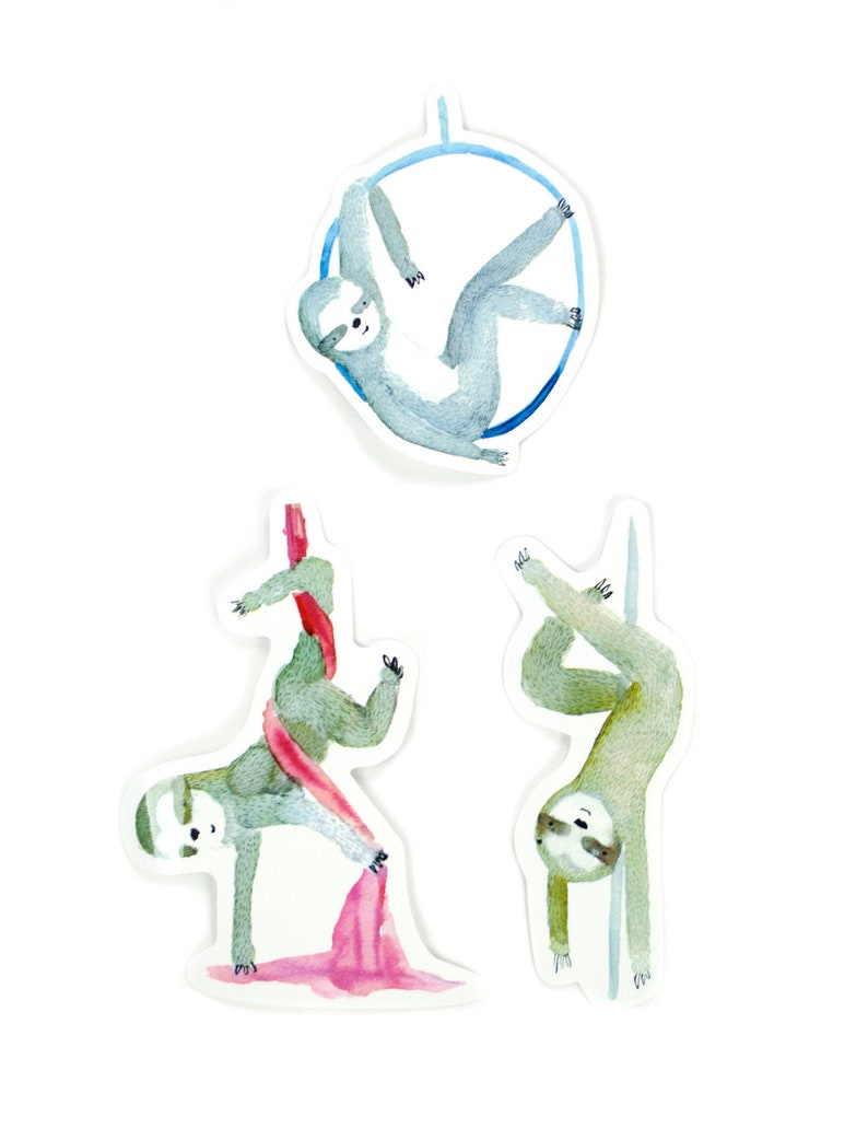 Circus Sloths SET OF 3 Stickers Pole Dancing Aerial Lyra Silks Hoop ...