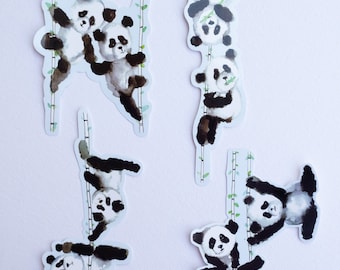 Pole Dancing Pandas Vinilo Stickers Set de 4 Pole Ilustración Aérea