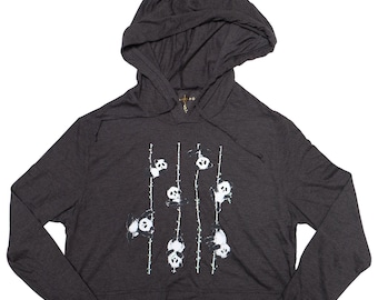 Poling Pandas Tri-Blend sudadera con capucha recortada Pole Dance Aerial Ilustración original