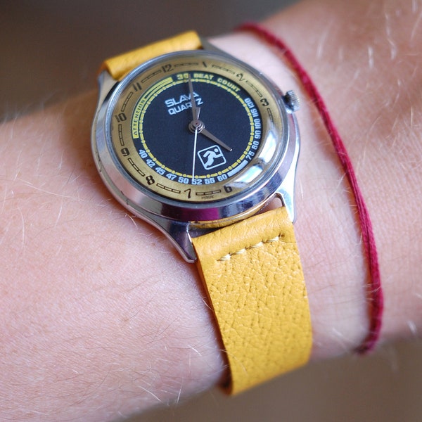 Vintage style yellow 18mmm watch strap, Pig leahter watch strap, Vintage watch band, Yellow leather watch strap for Omega