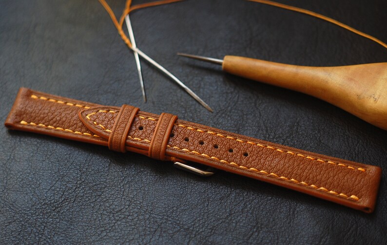 Bracelet de montre en cuir marron clair avec coutures orange 15 mm, 16 mm, 17 mm, 18 mm, 19 mm, 20 mm, 21 mm, 22 mm, 23 mm, 24 mm image 10