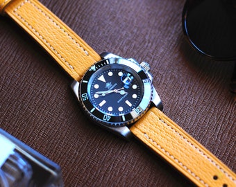 Bracelet de montre en cuir de porc jaune 20 mm, bracelet de montre de style vintage 16 mm 17 mm 18 mm 19 mm 21 mm 22 mm LIVRAISON GRATUITE