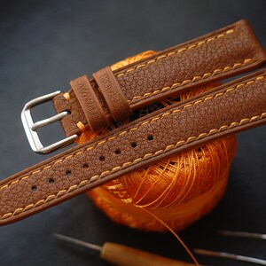 Bracelet de montre en cuir marron clair avec coutures orange 15 mm, 16 mm, 17 mm, 18 mm, 19 mm, 20 mm, 21 mm, 22 mm, 23 mm, 24 mm image 3