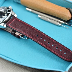 Oxblood smooth leather 20mm watch strap 30s 40s Box stitched watch strap Vintage style watch strap 16mm 17mm 18mm 19mm 20mm 22mm FreeShip image 9