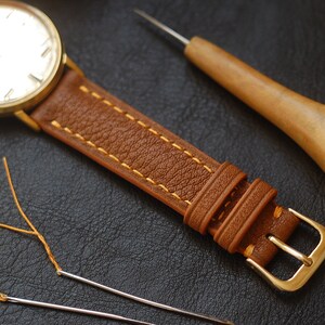 Bracelet de montre en cuir marron clair avec coutures orange 15 mm, 16 mm, 17 mm, 18 mm, 19 mm, 20 mm, 21 mm, 22 mm, 23 mm, 24 mm image 5