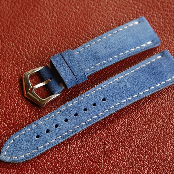 Blue Suede Leather 20mm Watch Strap Blue Suede Leather 18mm Watch Strap Blue Suede Leather 22mm Watch Strap Blue Suede 24mm Watch Strap